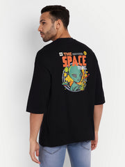 The Space Travel Black Back Print Drop-shoulder Oversized Tee by Gavin Paris