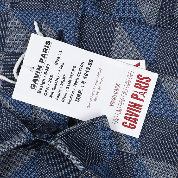 Full-Sleeve Slim Fit Blue Geometric Pattern Shirt (GP205)