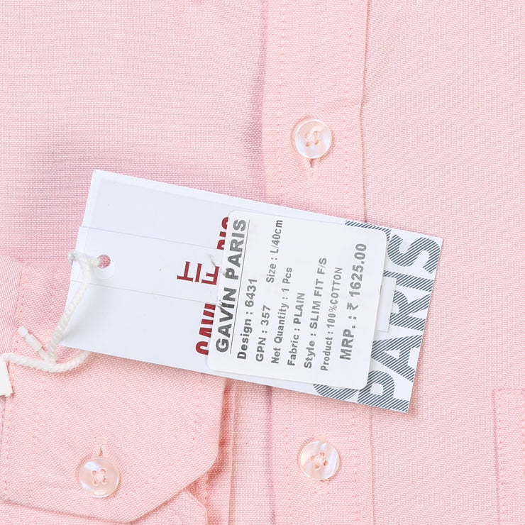 Light Pink Solid Slim Fit Cotton Men's Full Sleeve Shirt With Pocket (GP357)