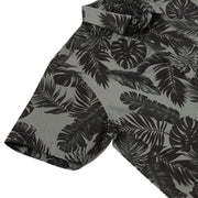 Half Sleeve Slim Fit Shirt- Grey with Brown Tropical Leaf Pattern  (GP037)