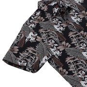 Half Sleeve Slim Fit Shirt - Black with Grey Floral Pattern (GP054)