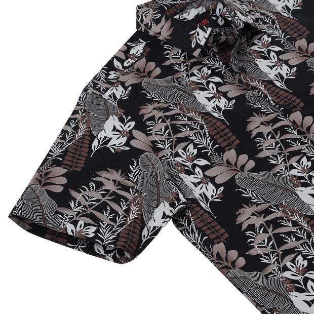 Half Sleeve Slim Fit Shirt - Black with Grey Floral Pattern (GP054)