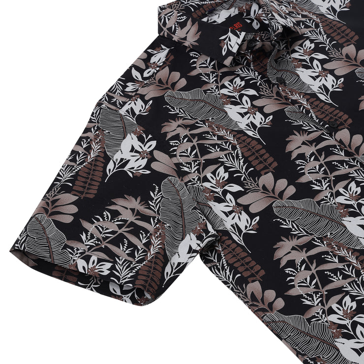 Half Sleeve Slim Fit Shirt - Black with Grey Floral Pattern (GP054)