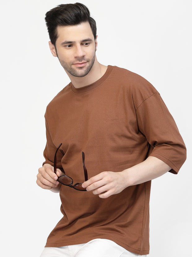 Brown Plain Oversized Drop Shoulder Unisex Tee By Gavin Paris