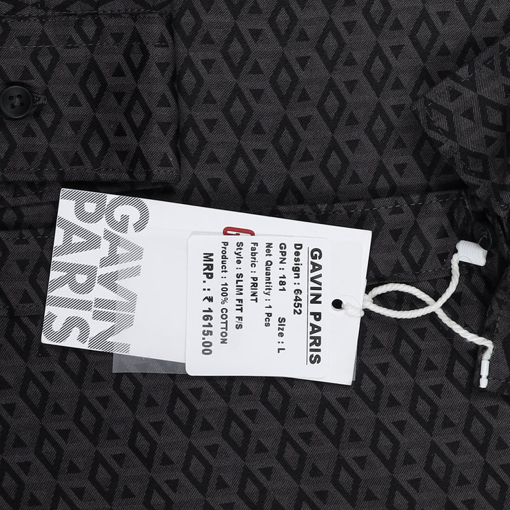 Black Geometric Slim Fit Full Sleeve Shirt (GP181)