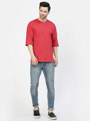 Red Plain Oversized Drop Shoulder Unisex Tshirt By Gavin Paris