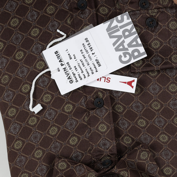 Brown Diamond Pattern Slim Fit Full Sleeve Shirt (GP194)