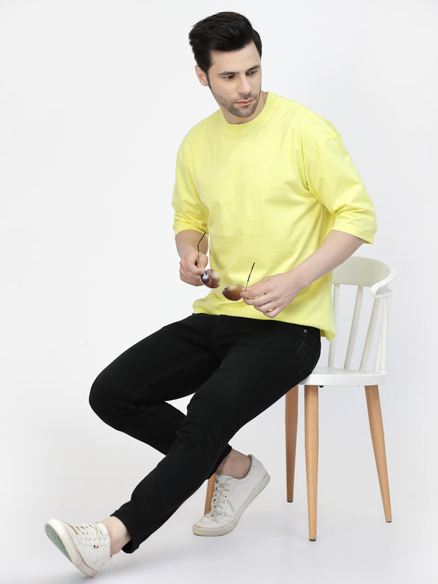 Lemon Yellow Plain Oversized Drop Shoulder Unisex Tshirt By Gavin Paris