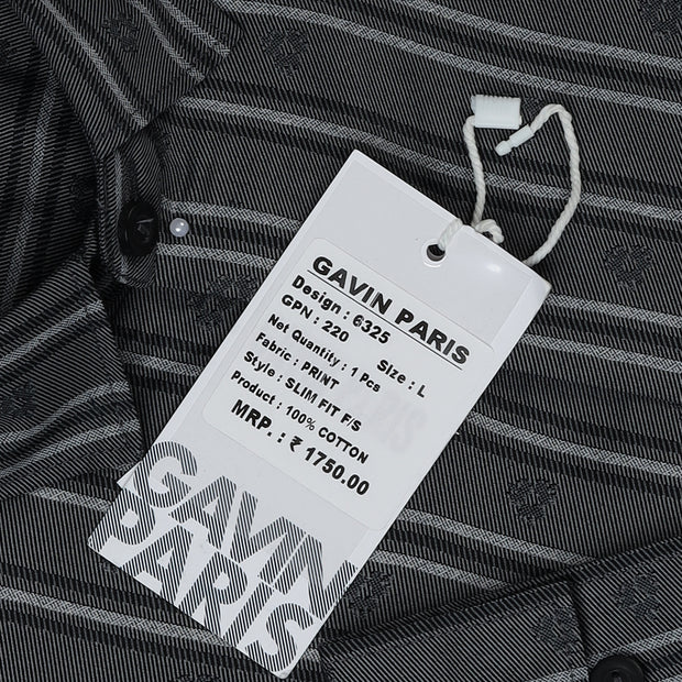 Striped Jacquard Slim Fit Full Sleeve Shirt - Charcoal Grey (GP220)