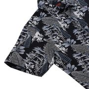 Half Sleeve Slim Fit Shirt - Black with Blue Botanical Pattern (GP053)