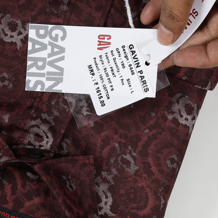 Burgundy Floral Slim Fit Full Sleeve Shirt (GP190)