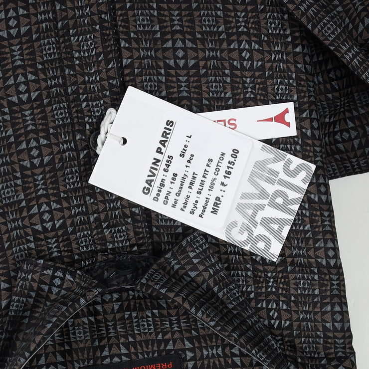 Brown Geometric Slim Fit Full Sleeve Shirt (GP186)