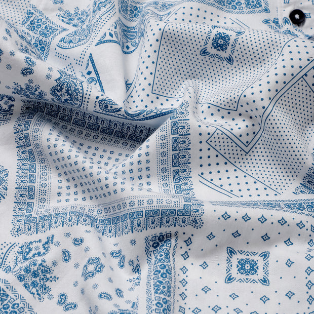 White and Blue Patterned Slim Fit Full-Sleeve Shirt (D012)