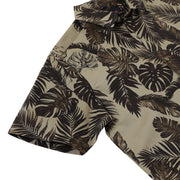 Half Sleeve Slim Fit Shirt - Beige with Brown Tropical Leaf Pattern (GP038)