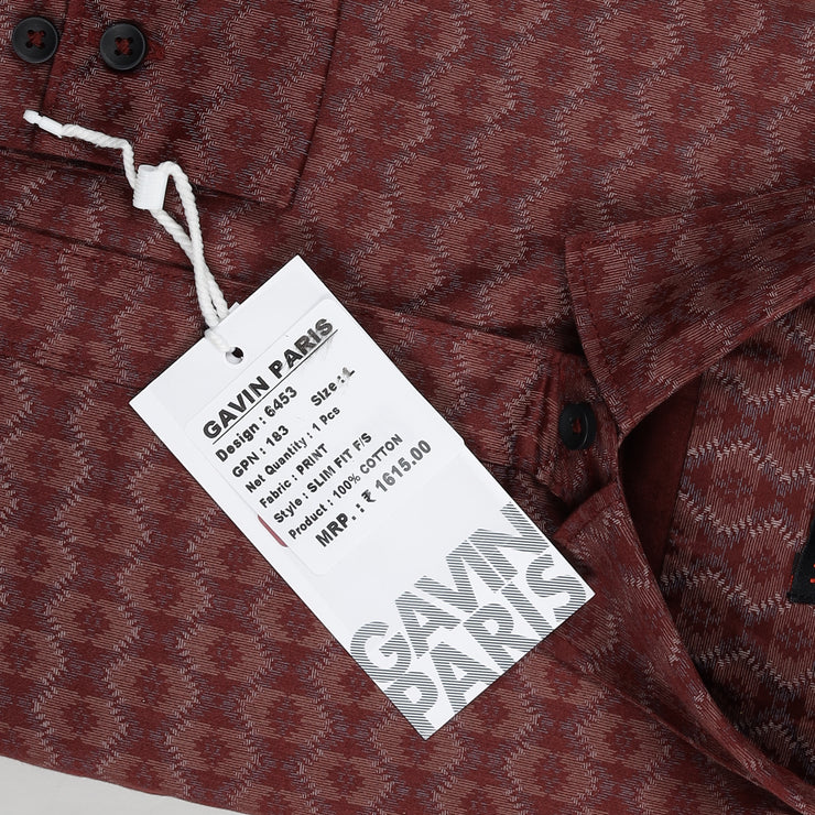 Maroon Patterned Slim Fit Full Sleeve Shirt (GP183)