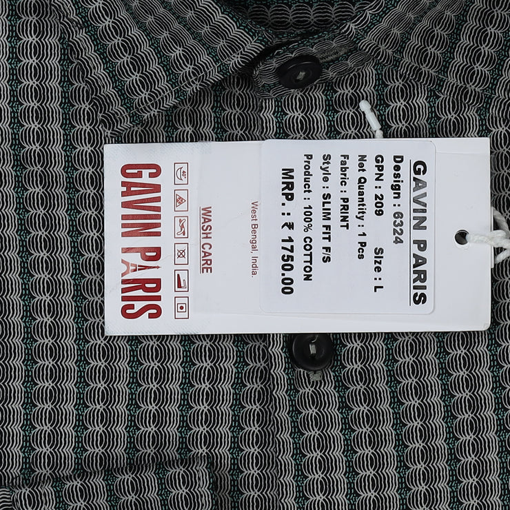 Geometric Stripe Slim Fit Full Sleeve Shirt - Charcoal Grey (GP209)