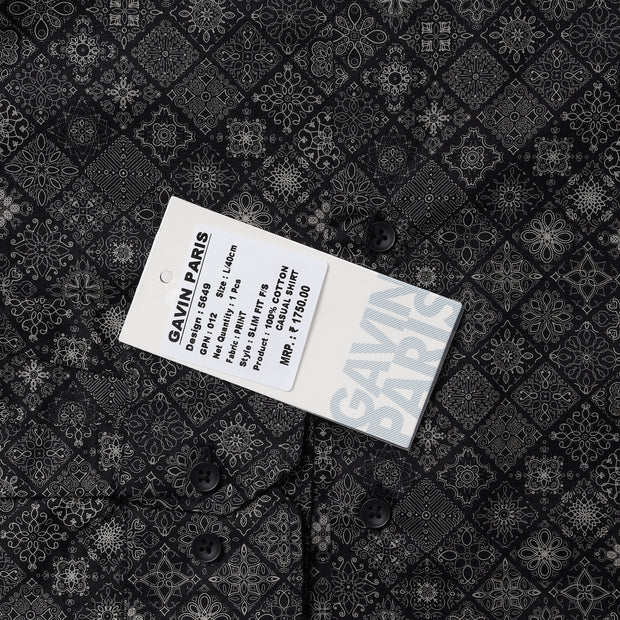 Black with Geometric Pattern Slim Fit Full Sleeve Shirt (GP012)