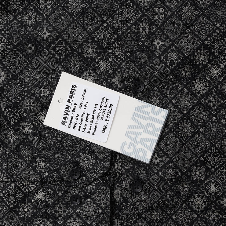 Full Sleeve Shirt - Black with Geometric Pattern (GP012)