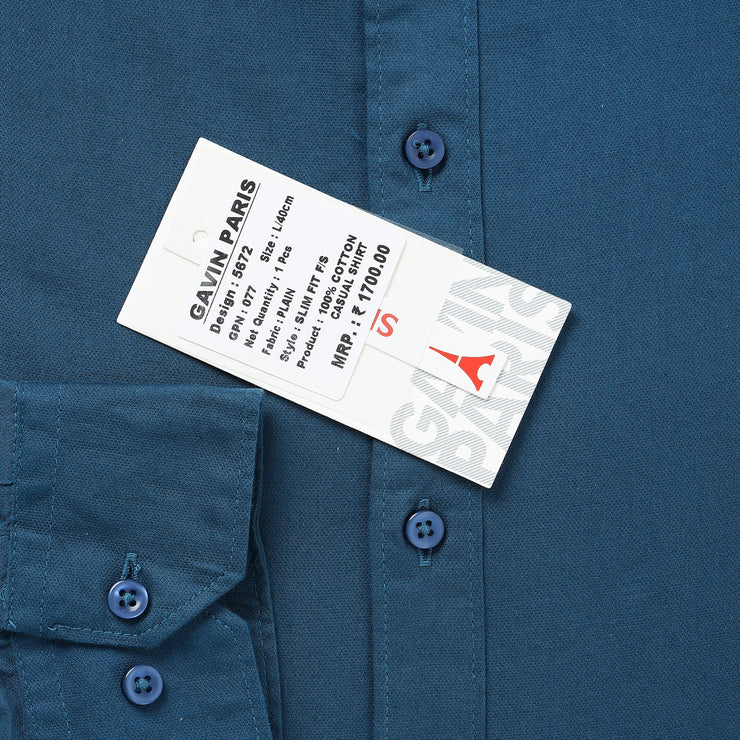 Teal Blue Solid Full-Sleeve Shirt (GP077)