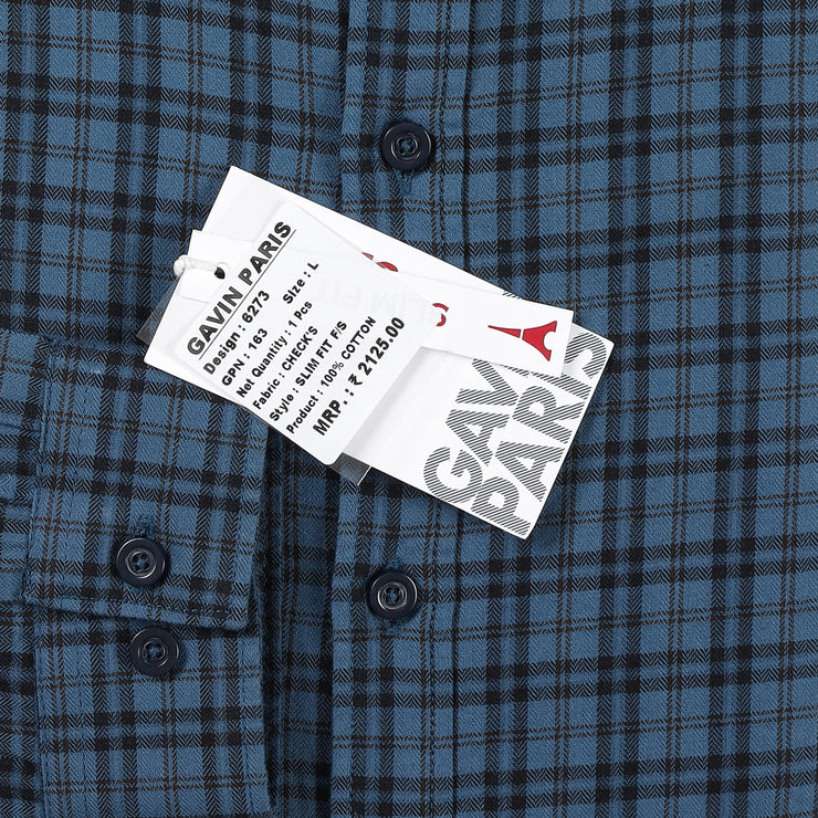 Blue and Black Plaid Slim Fit Full Sleeve Shirt (GP163)