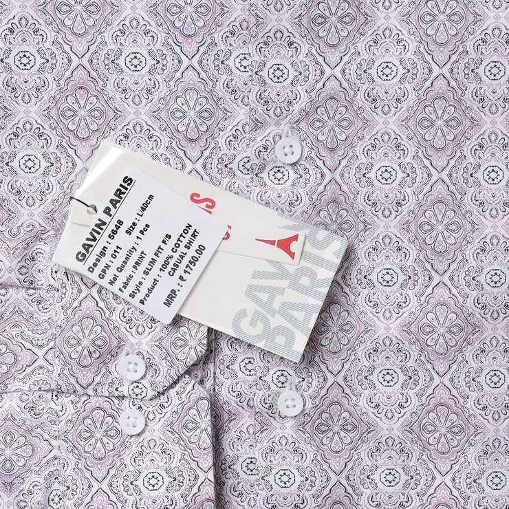 MENS WHITE PINK PRINTED FULL SLEEVE SHIRT (GP011)
