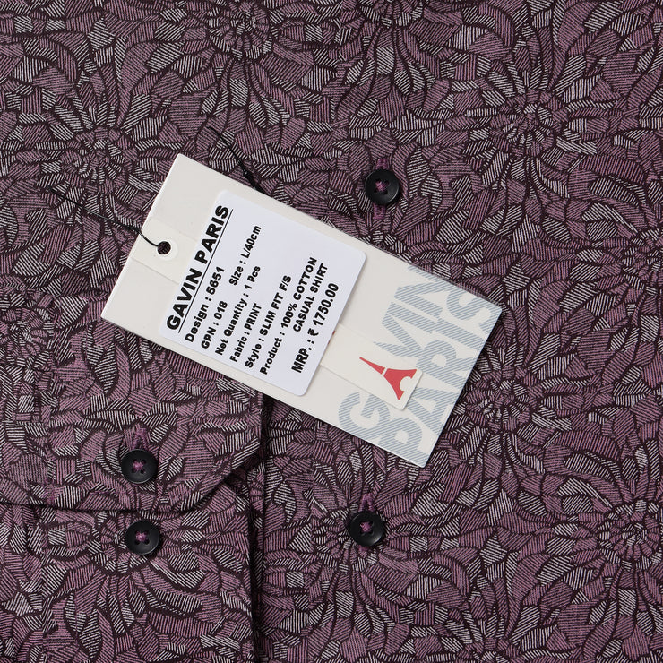 Burgundy Flower Pattern Slim Fit Full Sleeve Shirt (GP018)