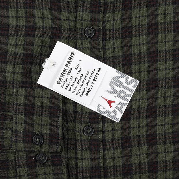 Green and Black Plaid Pattern Slim Fit Full Sleeve Shirt (GP157)