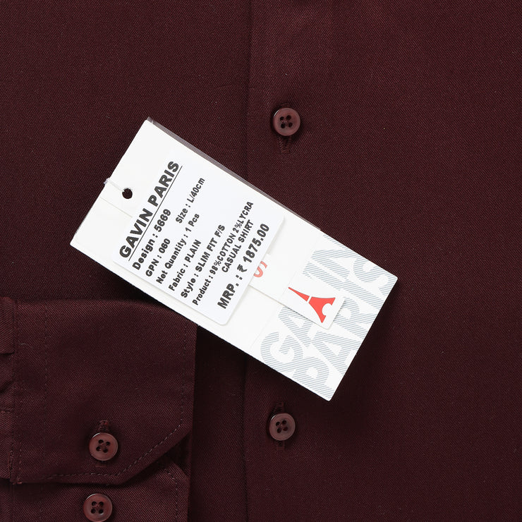 Maroon Solid Slim Fit Full Sleeve Shirt (GP060)