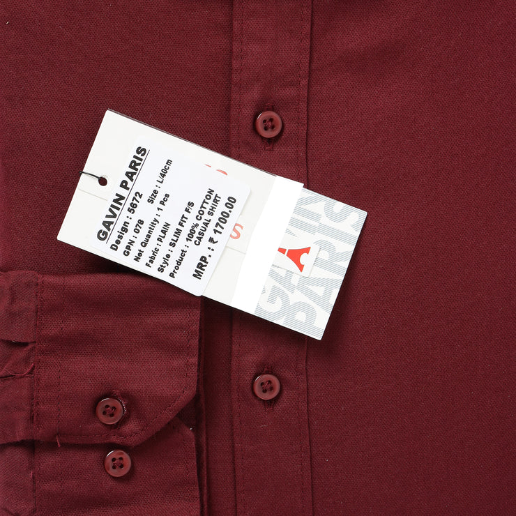 MAROON SOLID COTTON FULL SLEEVE SHIRT (GP078)