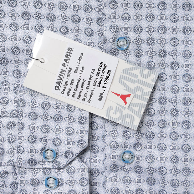 Light Blue with Circular Geometric Pattern Slim Fit Full Sleeve Shirt (GP029)