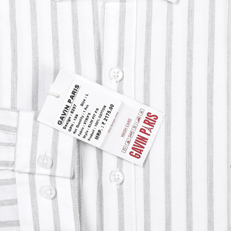 White with Grey Striped Pattern Full Sleeve Shirt (GP159)