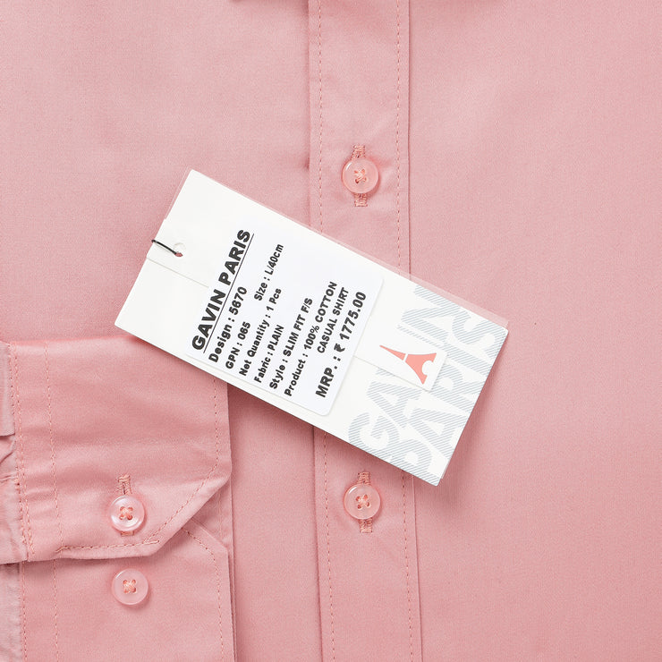 Coral Pink Solid Slim Fit Full-Sleeve Shirt (GP065)