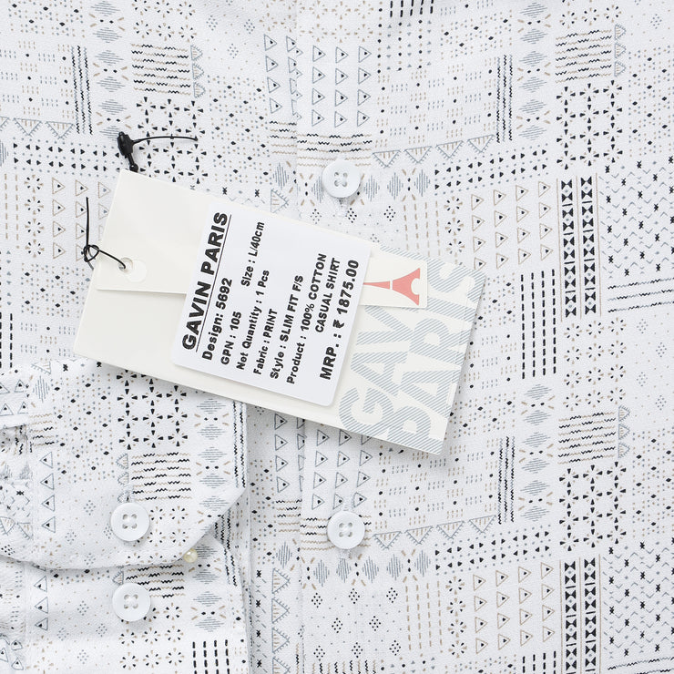 White with Abstract Line Pattern Full Sleeve Shirt (GP105)
