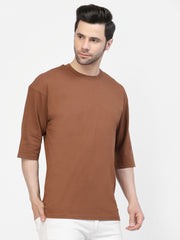 Brown Plain Oversized Drop Shoulder Unisex Tee By Gavin Paris