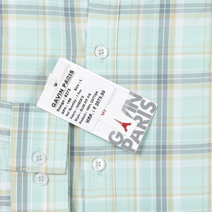 Mint Green and Grey Plaid Slim Fit Full Sleeve Shirt (GP166)