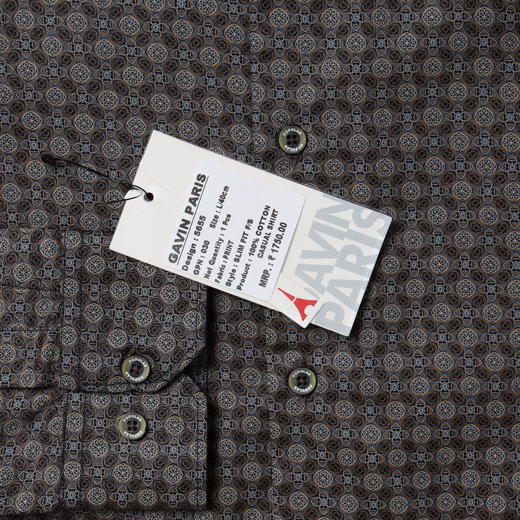 Brown Circle Pattern Slim Fit Full Sleeve Shirt (GP030)