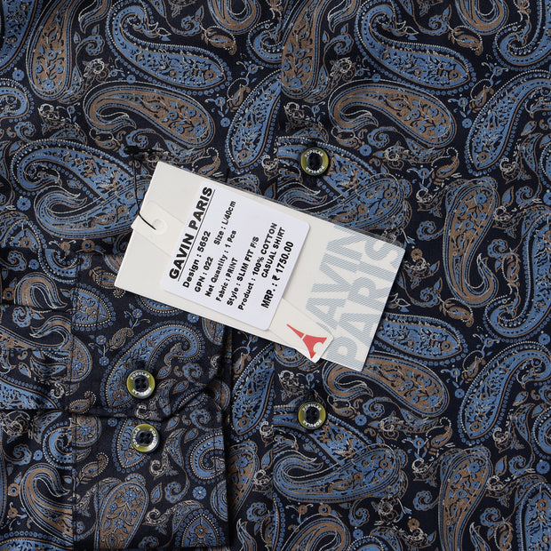 Blue Paisley Slim Fit Full-Sleeve Shirt (GP022)