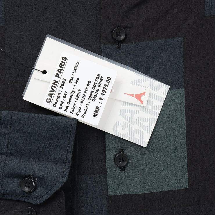 Black and Green Block Pattern Slim Fit Full Sleeve Shirt (GP047)