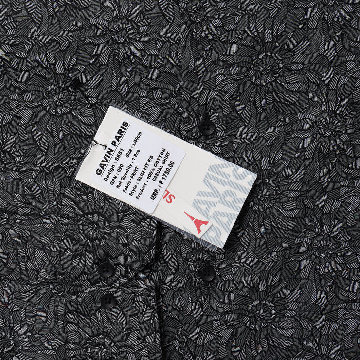 Black Flower Print Slim Fit Full Sleeve Shirt (GP020)