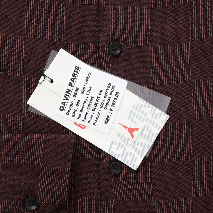 Maroon Checkered Pattern Slim Fit Full Sleeve Shirt (GP006)