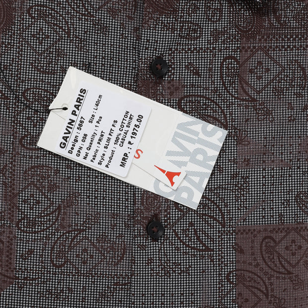 Brown with Paisley and Geometric Pattern Slim Fit Full Sleeve Shirt (GP056)