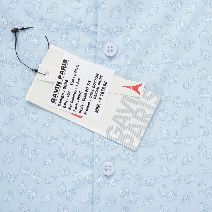 Light Blue with Leaf Pattern Full Sleeve Shirt (GP109)