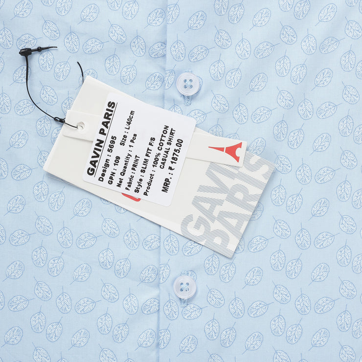 SKY BLUE BEETEL LEAF PRINTED COTTON FULL SHIRT (GP109)