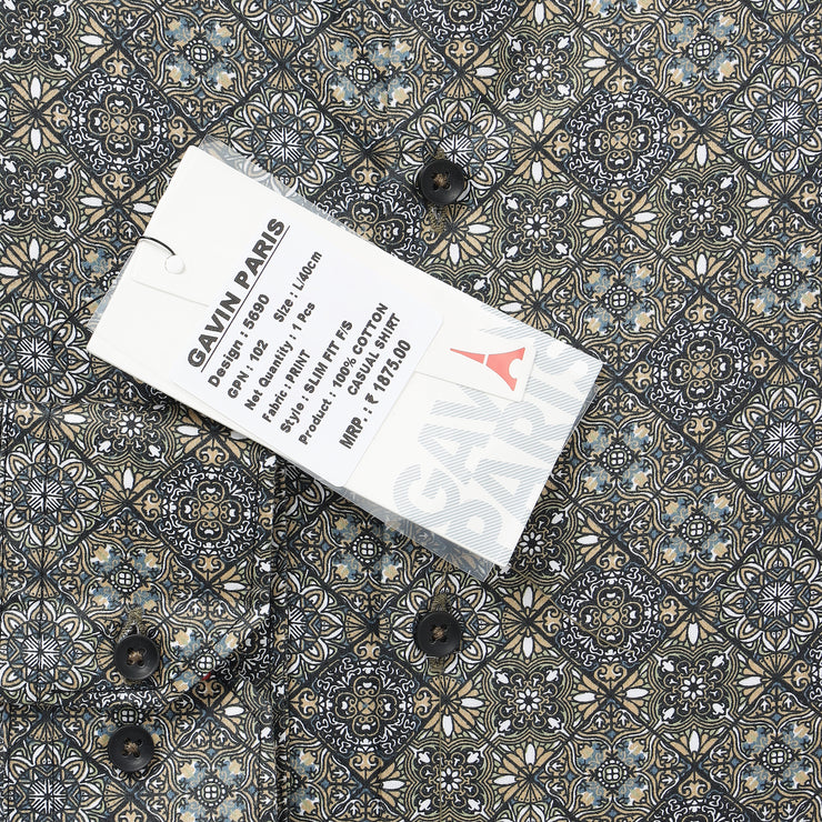 Grey and Blue Geometric Pattern Full-Sleeve Shirt (GP102)