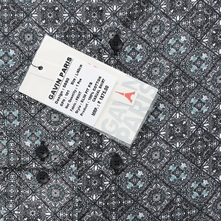 Black and Blue Geometric Full-Sleeve Shirt (GP101)
