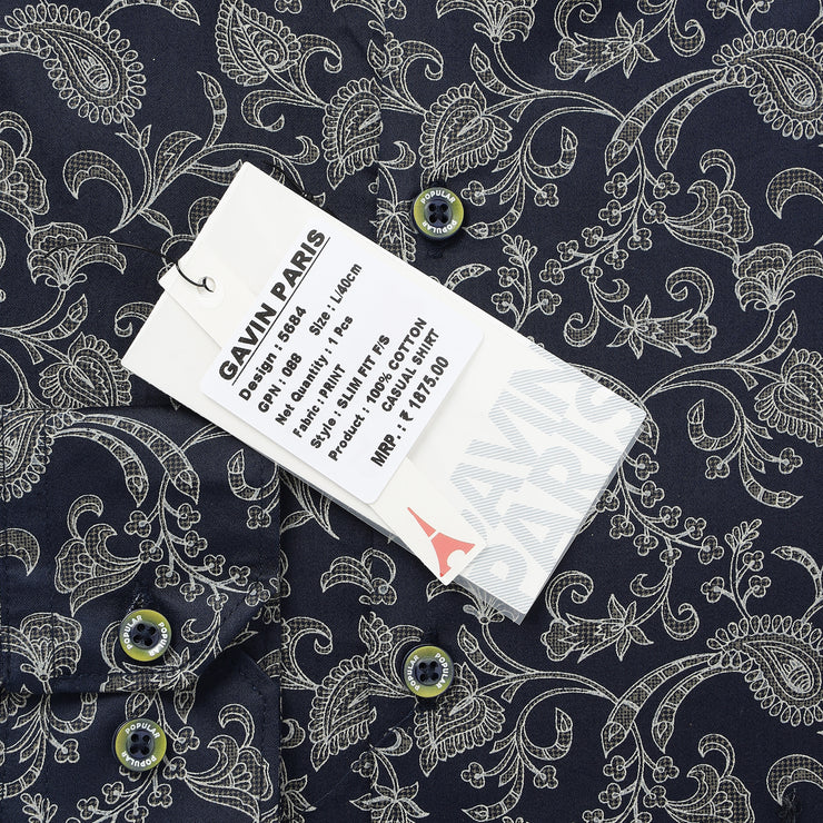 Navy Paisley Full-Sleeve Shirt (GP088)