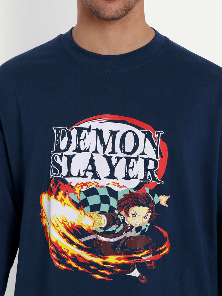 Demon Slayer Dark Blue Oversize Drop shoulder Tee by Gavin Paris