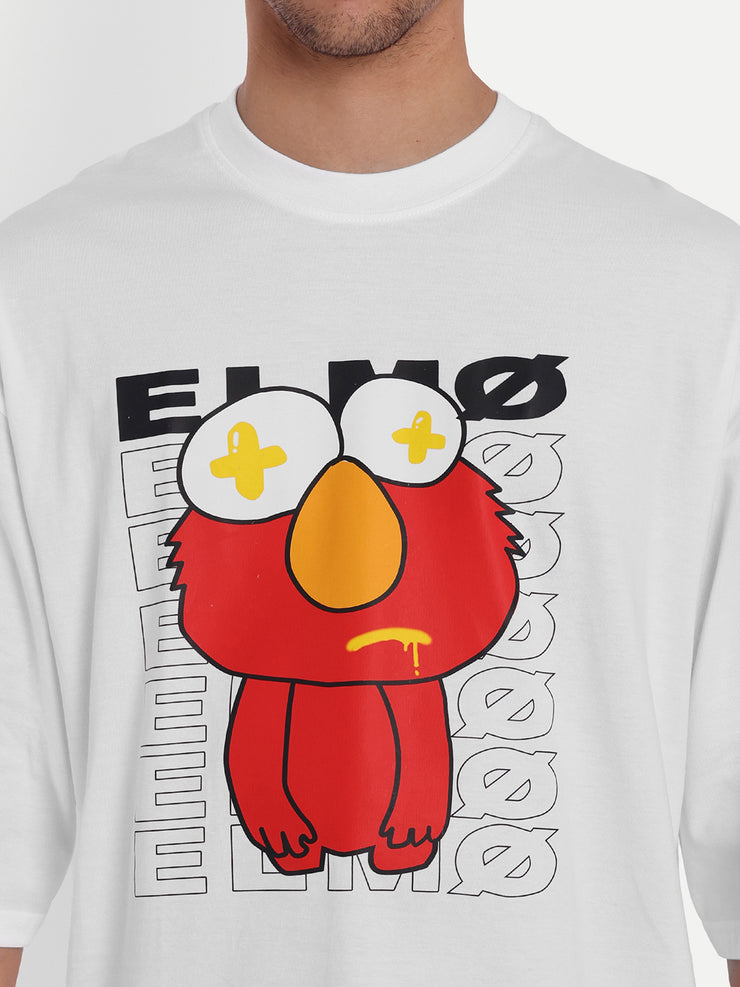 ELMO White Oversized Drop Shoulder Tee