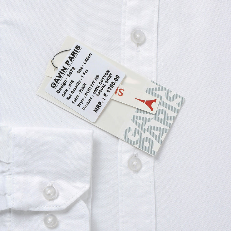 WHITE SOLID COTTON FULL SLEEVE SHIRT (GP076)