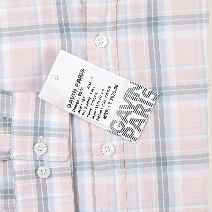 Pink and Grey Plaid Slim Fit Full Sleeve Shirt (GP167)